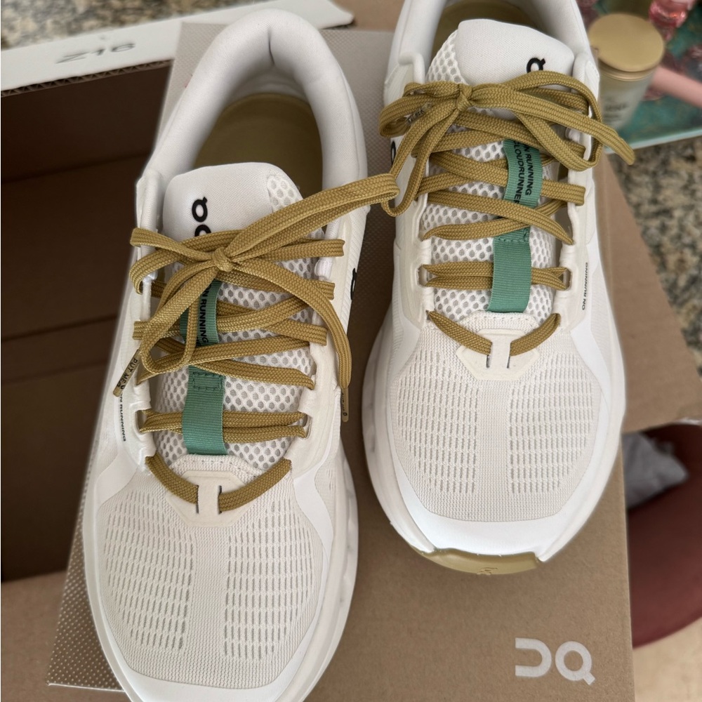On Running Women's Sneakers - White with Green and Gold - Picture 3 of 5
